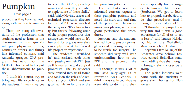 Pumpkinectomy article
