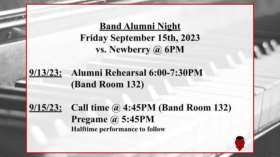 Graphic regarding Band Alumni Night